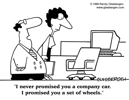 Office chair with wheels versus a person expecting a company car