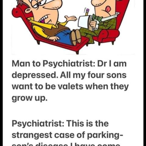 Cartoon of a man lying on a therapist couch talking to a psychiatrist who is sitting in a chair taking notes.