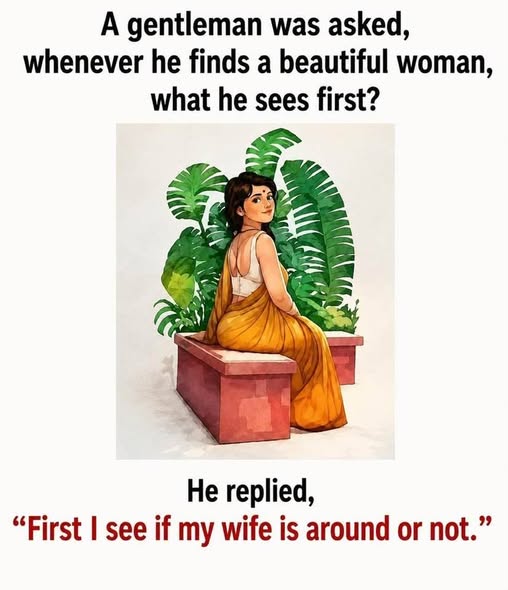 Illustration of a woman sitting on a brick bench with green plants behind, accompanied by text about a gentleman's response to seeing a beautiful woman.