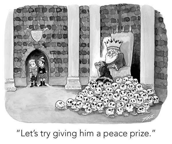 A medieval king with a crown and beard sits on a throne surrounded by a large pile of skulls. Two advisors stand nearby, observing the scene.